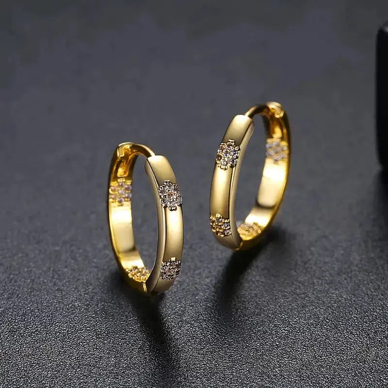 Pendientes vintage en forma de círculo con flor dorada