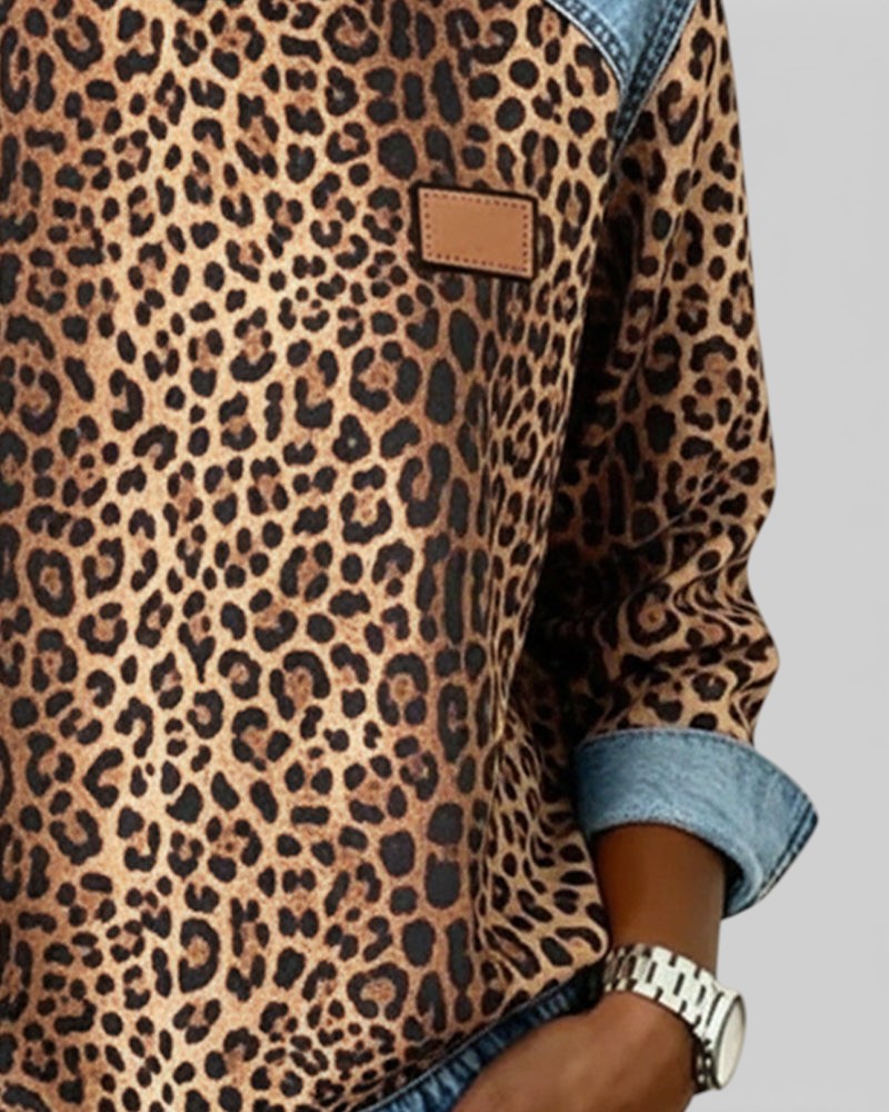 Marta™ | Sudadera denim con estampado leopardo