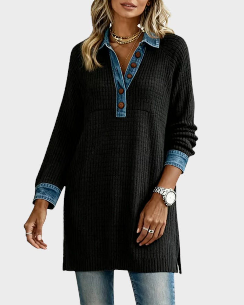 Silvia™ | Top con cuello y detalle en contraste