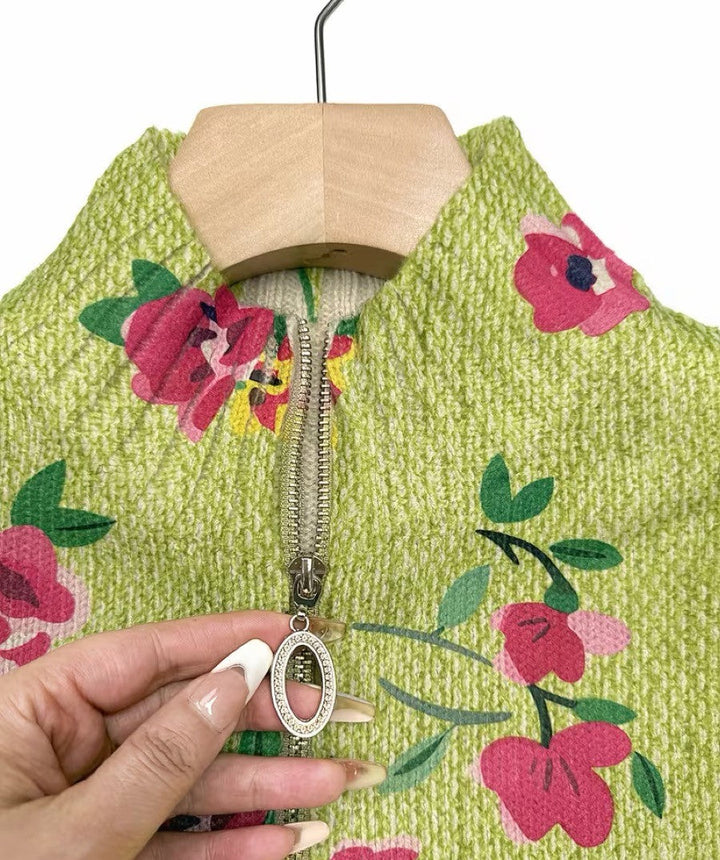 Constance™ | Cárdigan Rosa Lima con Cremallera y Motivo Floral
