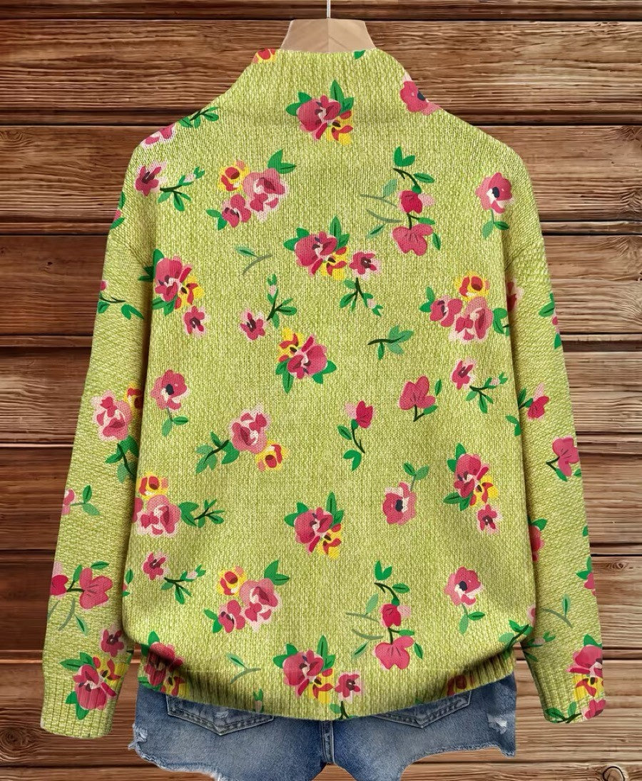 Constance™ | Cárdigan Rosa Lima con Cremallera y Motivo Floral