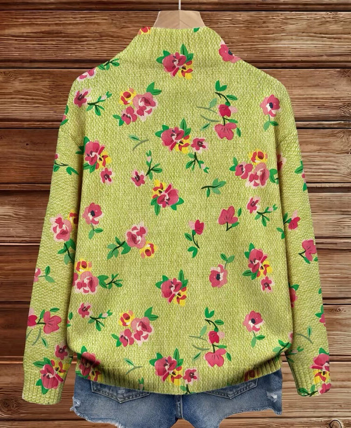 Constance™ | Cárdigan Rosa Lima con Cremallera y Motivo Floral