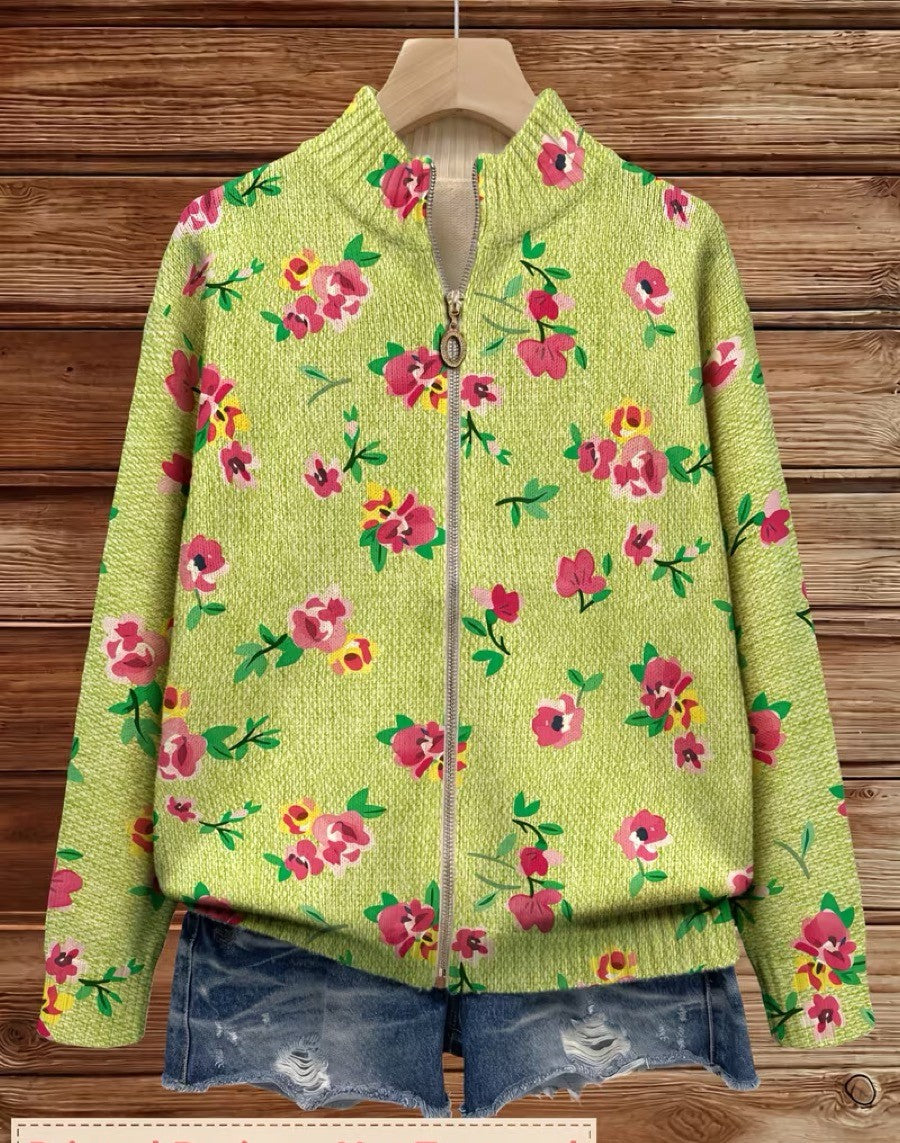 Constance™ | Cárdigan Rosa Lima con Cremallera y Motivo Floral