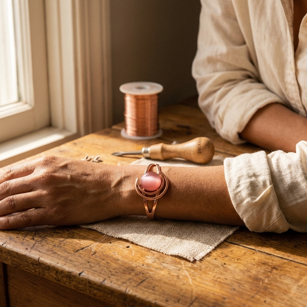 Pulsera de Cobre Esfera Rosa — Leonor