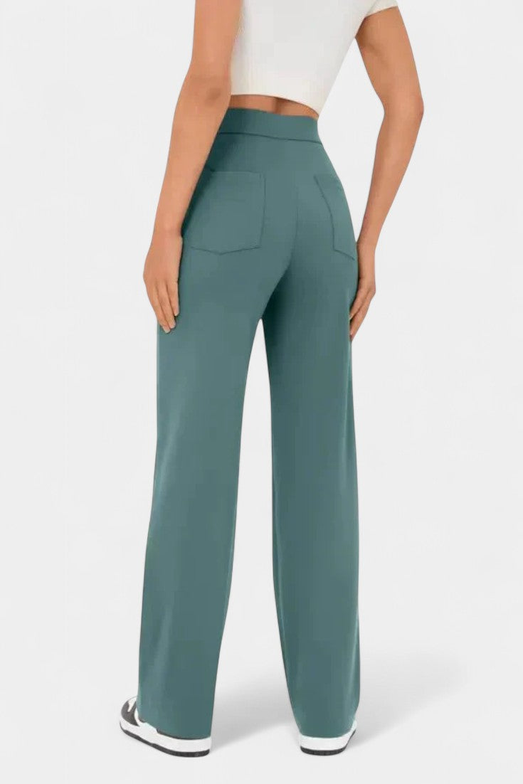 Nova Pantalones Rectos de Cintura Alta y Elasticidad