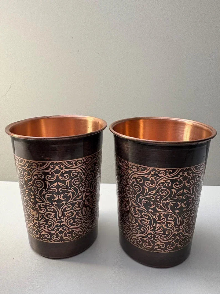 CONJUNTO DE GOBELETES FLORIDOS EN COBRE