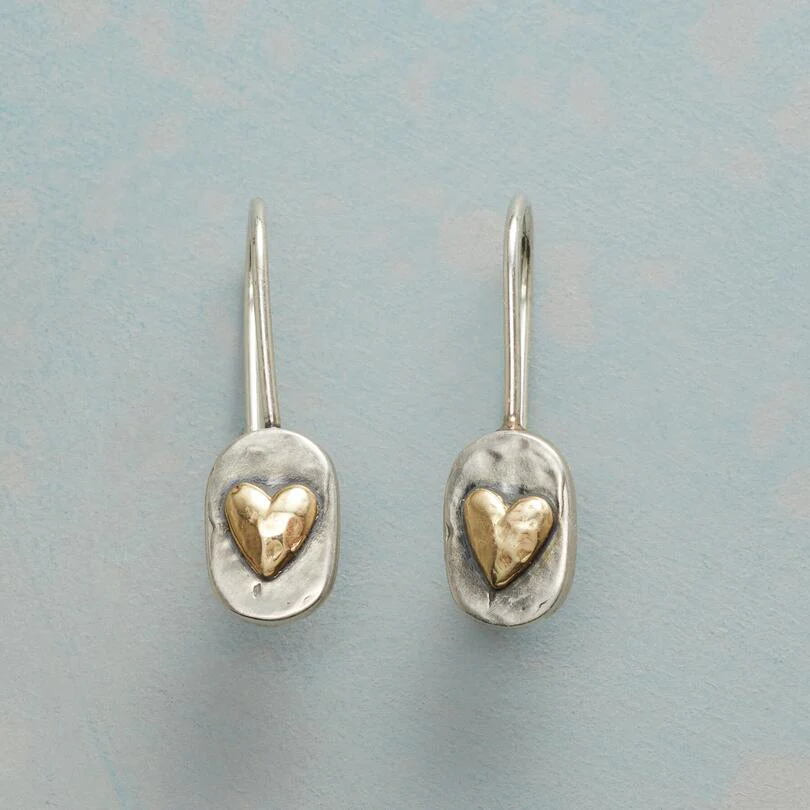 Pendientes en forma de corazón de plata y oro