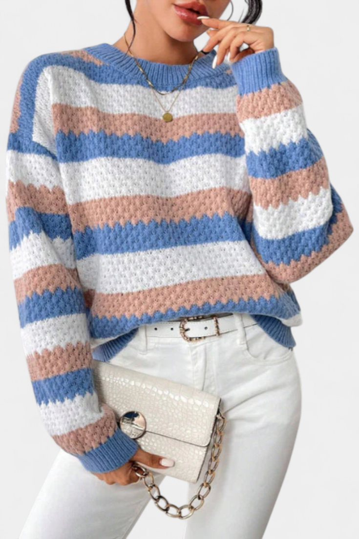 Kristen™ | Jersey Oversized de Cuello Redondo a Rayas