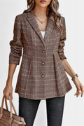 Calico Blazer Peplum a Cuadros con Solapa de Muesca