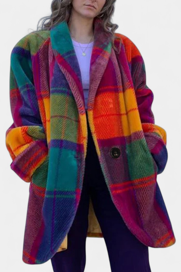 Glazel Abrigo Oversized de Invierno a Cuadros