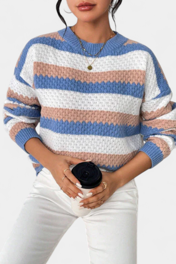 Kristen™ | Jersey Oversized de Cuello Redondo a Rayas