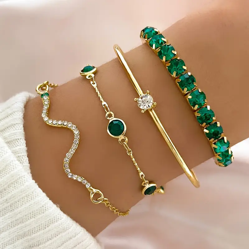 Conjunto de pulseras vintage con zirconia verde