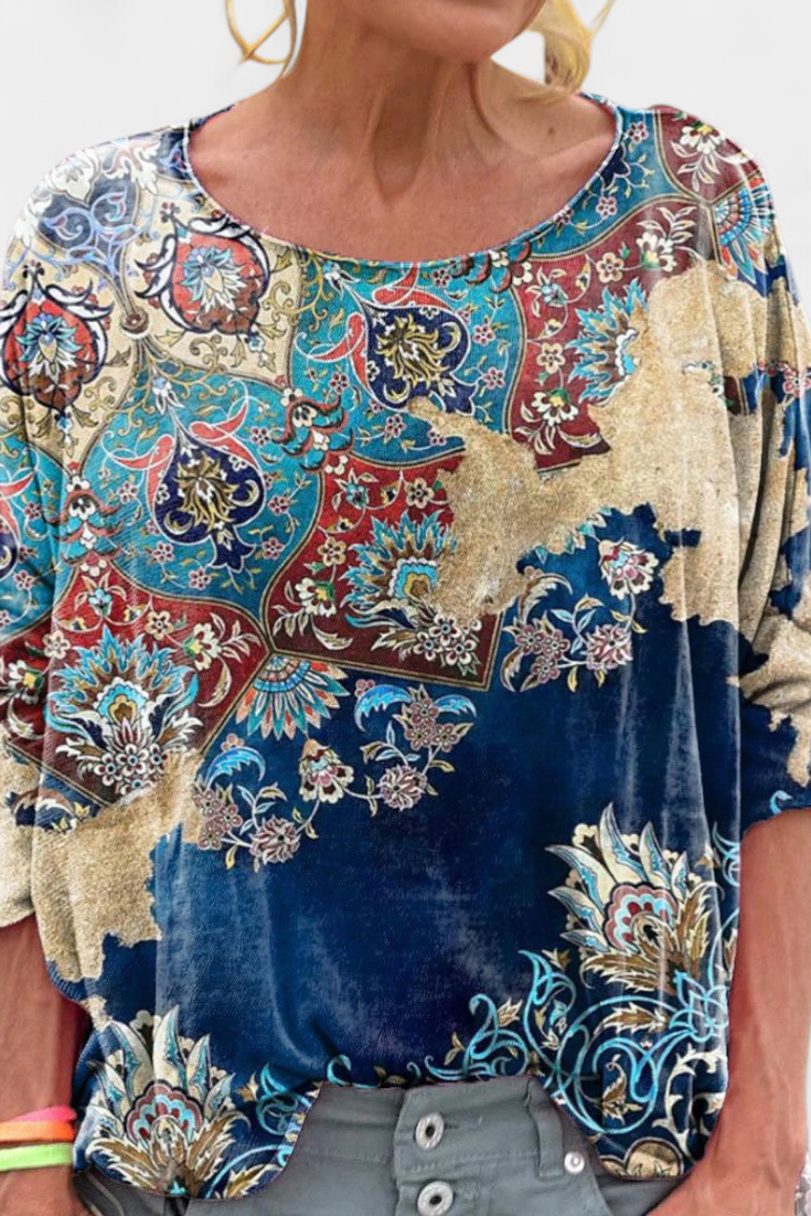 Blusa Oversized Omari con Estampado Bohemio Retro