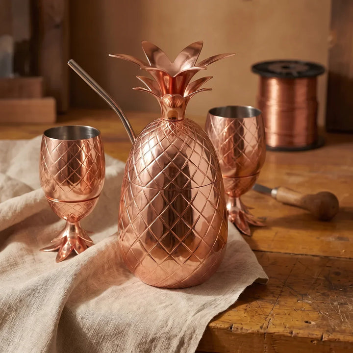 CONJUNTO DE VASOS DE PIÑA EN COBRE