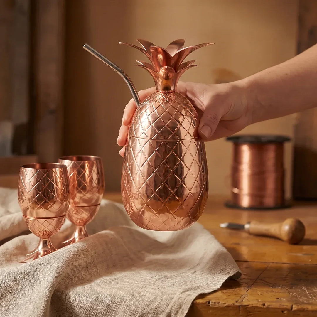 CONJUNTO DE VASOS DE PIÑA EN COBRE