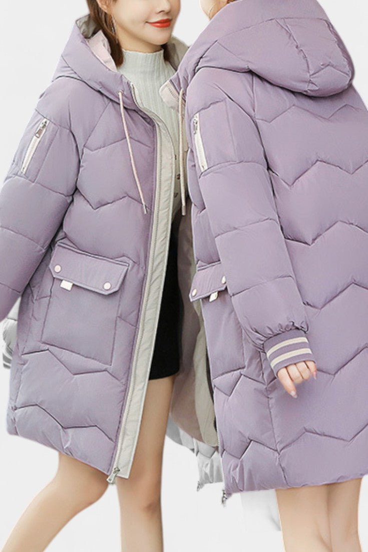 Belle Abrigo de Invierno con Cremallera y Capucha
