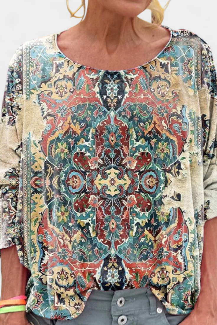 Blusa Oversized Omari con Estampado Bohemio Retro