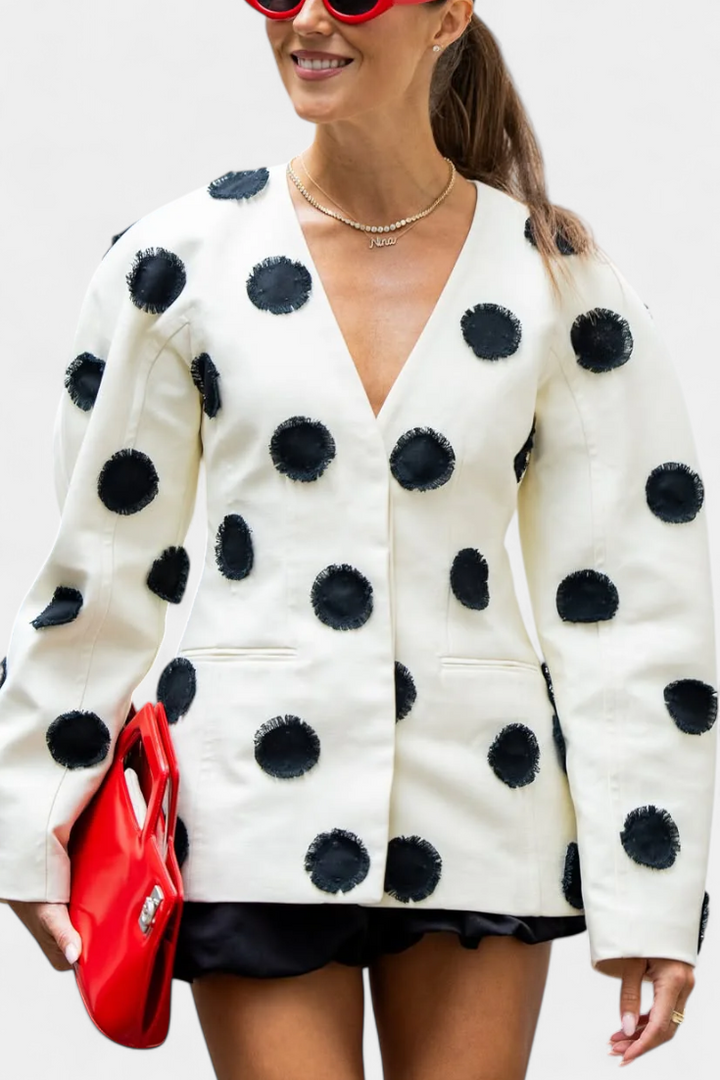 Clara Blazer de Cuello en V con Puntos Abullonados
