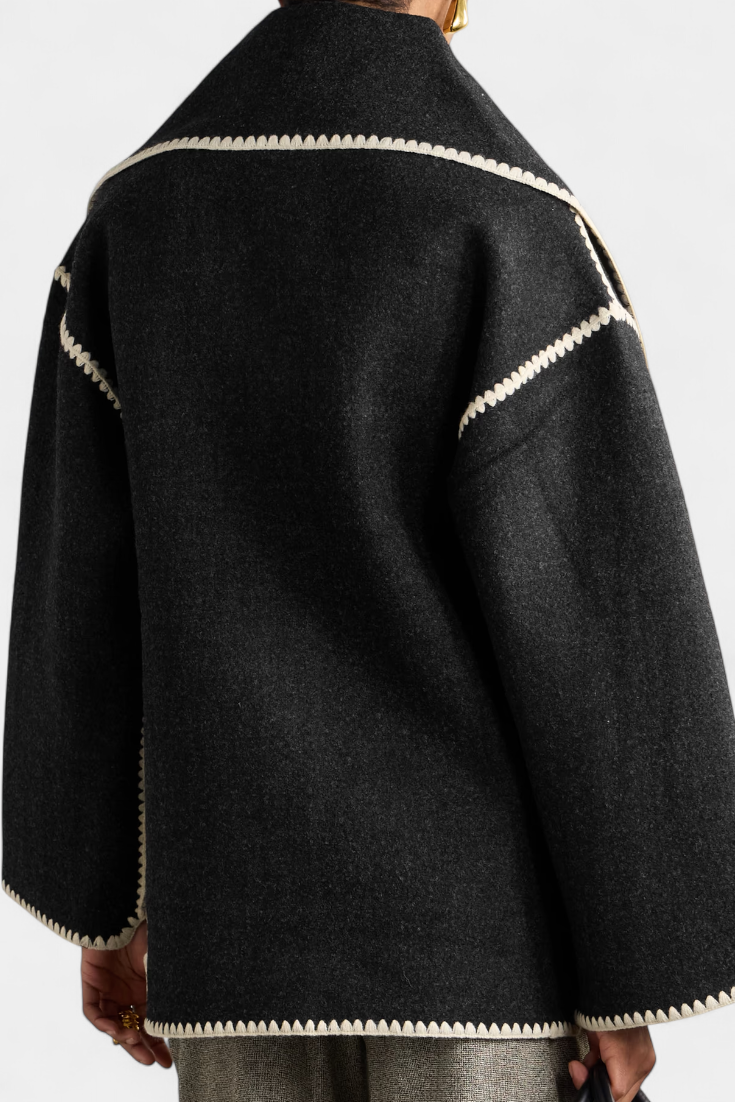 Pauline™ | Abrigo de Corte Suelto con Bufanda de Flecos Incorporada