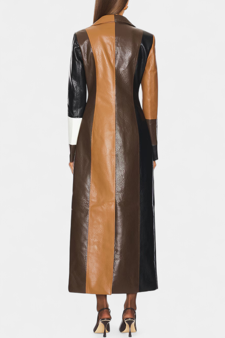 Norelle Abrigo Trench de Cuero Patchwork