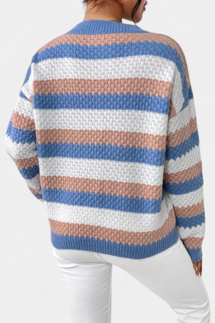 Kristen™ | Jersey Oversized de Cuello Redondo a Rayas
