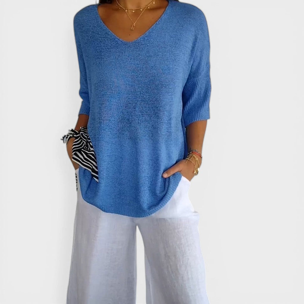 Rosa™ | Top De Punto Liso Con Cuello En V
