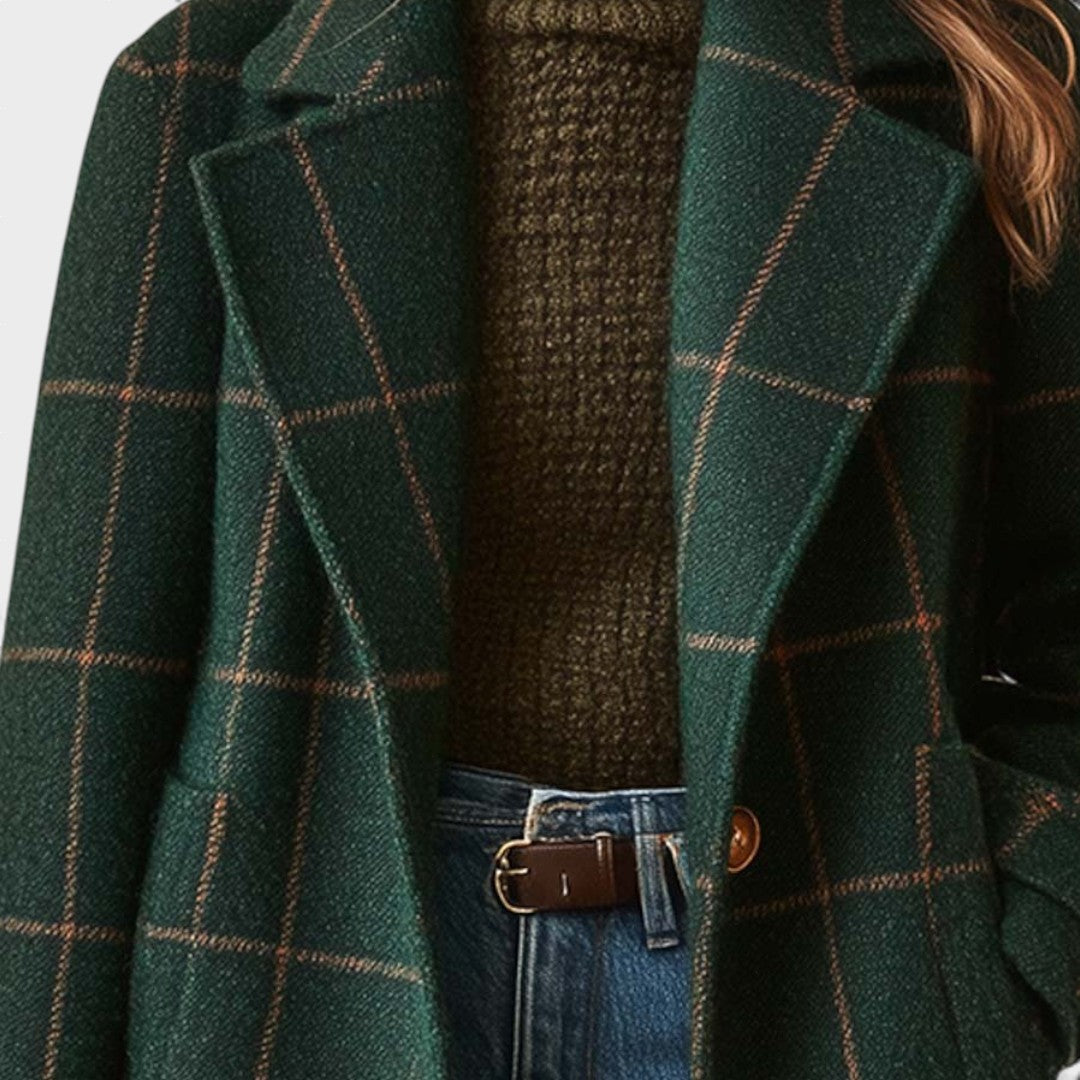 Adriana™ | Abrigo de Tweed a Cuadros Retro