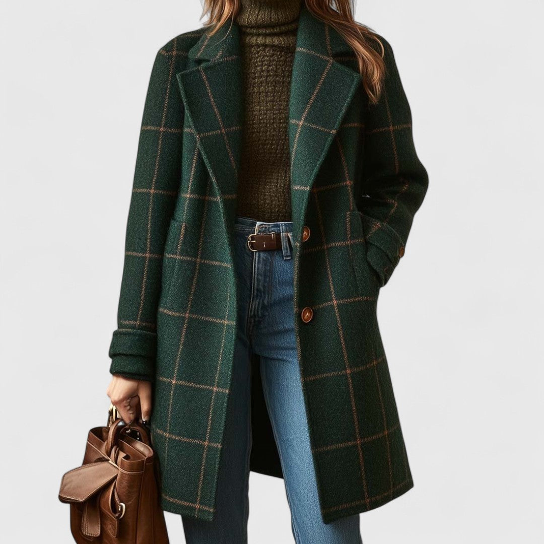 Celia™ | Abrigo retro de cuadros con solapa