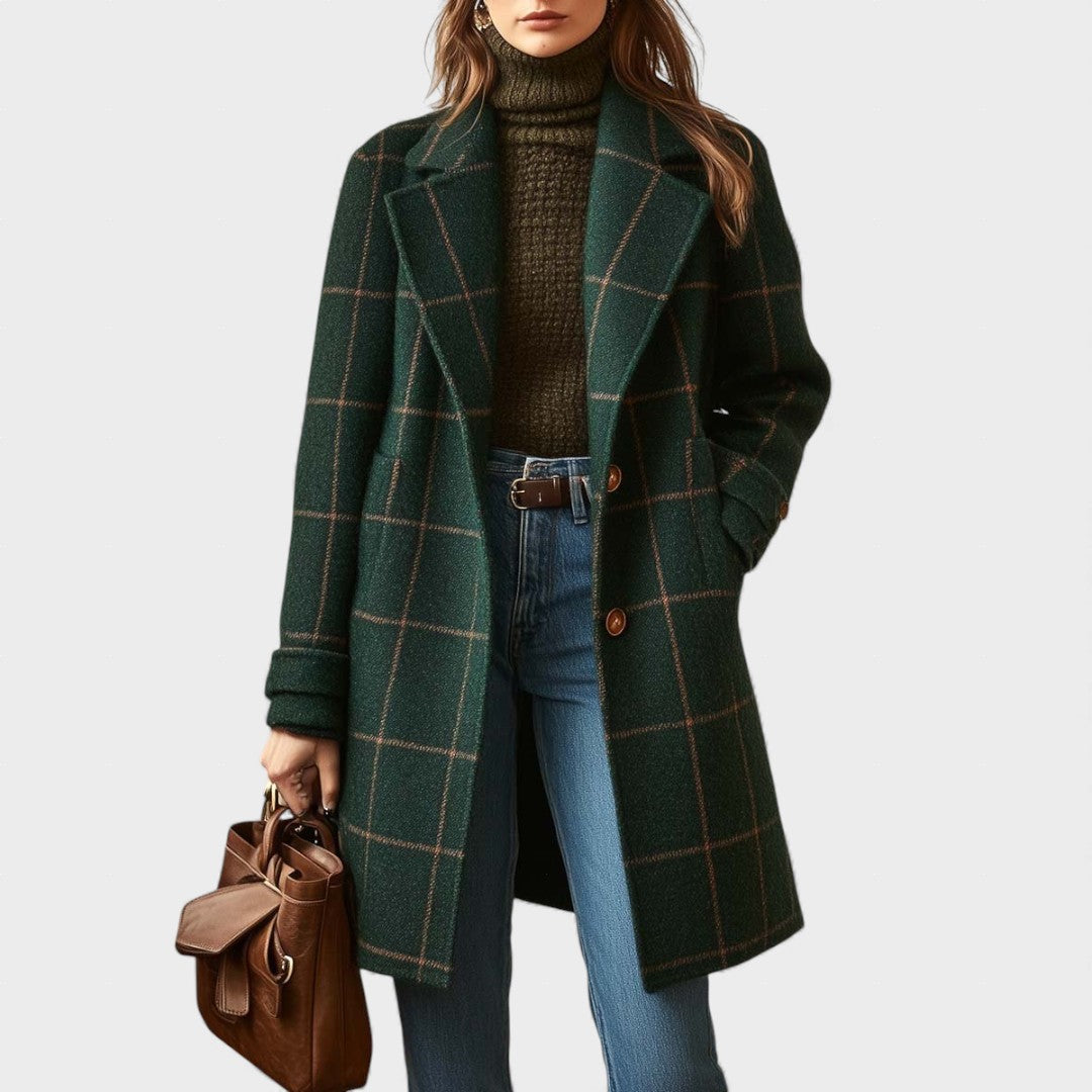 Adriana™ | Abrigo de Tweed a Cuadros Retro