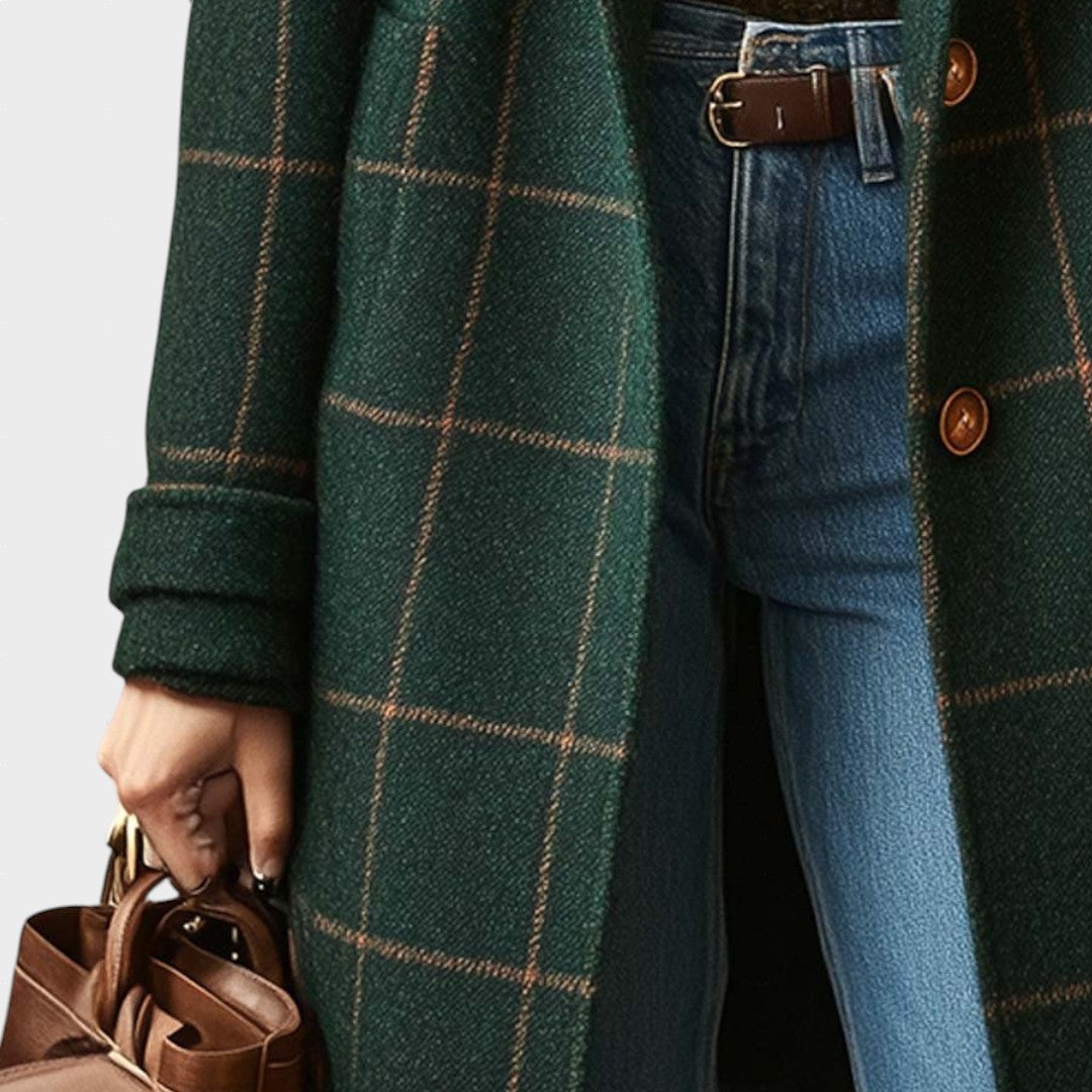Adriana™ | Abrigo de Tweed a Cuadros Retro