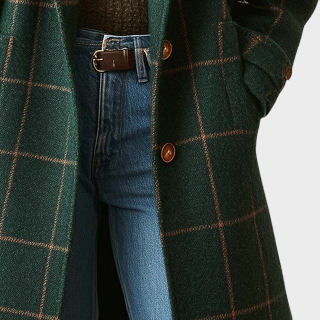Adriana™ | Abrigo de Tweed a Cuadros Retro