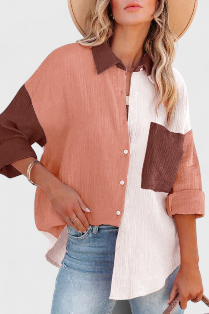 Blusa Juniper de Botones con Color Block