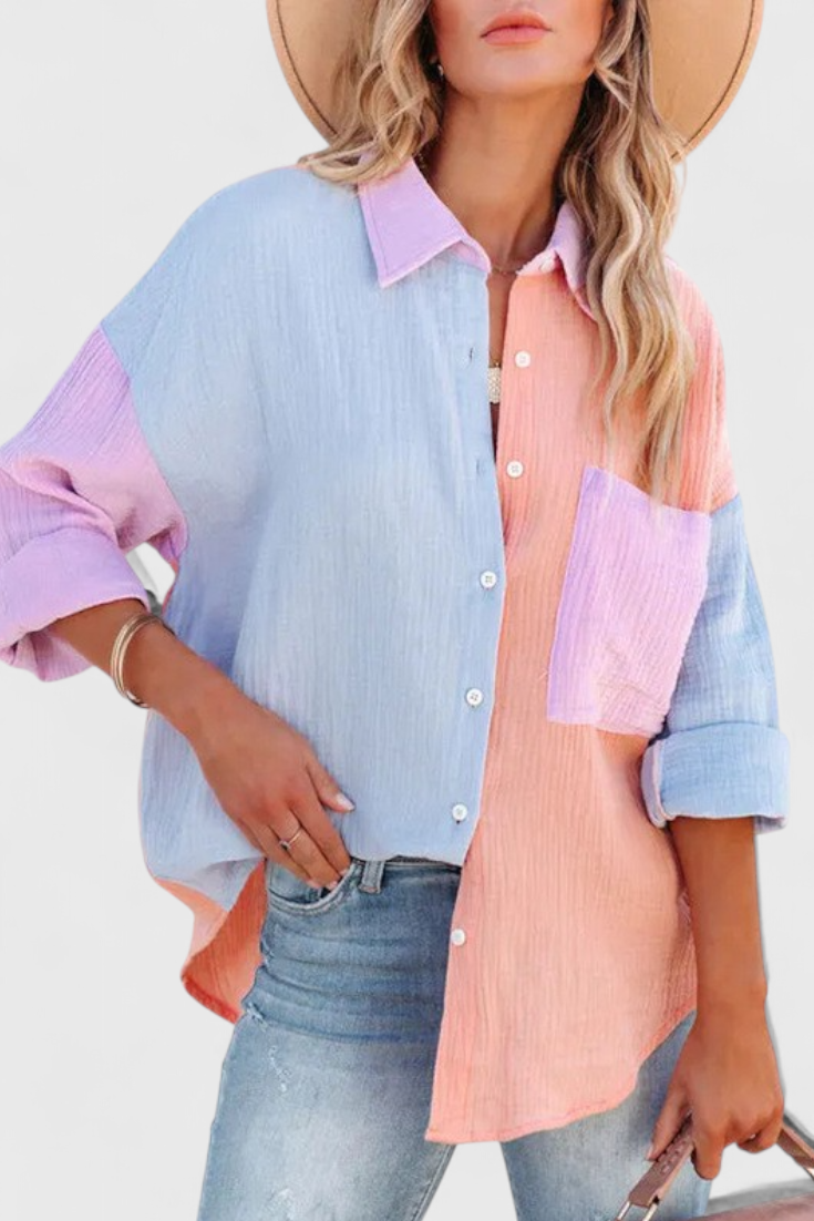 Blusa Juniper de Botones con Color Block