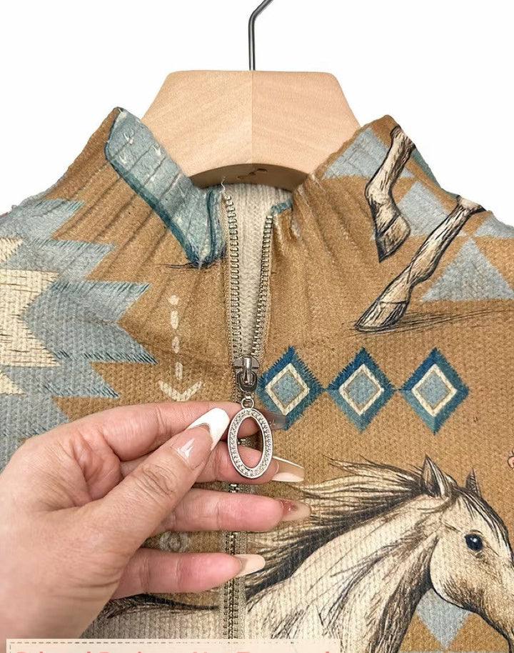 Perpetua™ | Cárdigan con Cremallera Caballo del Desierto y Cactus