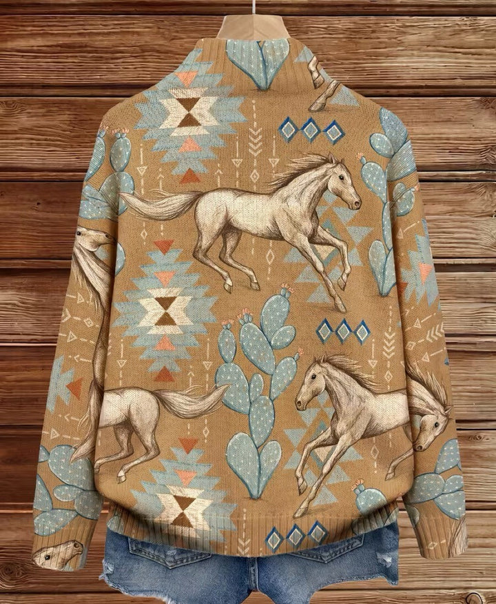 Perpetua™ | Cárdigan con Cremallera Caballo del Desierto y Cactus