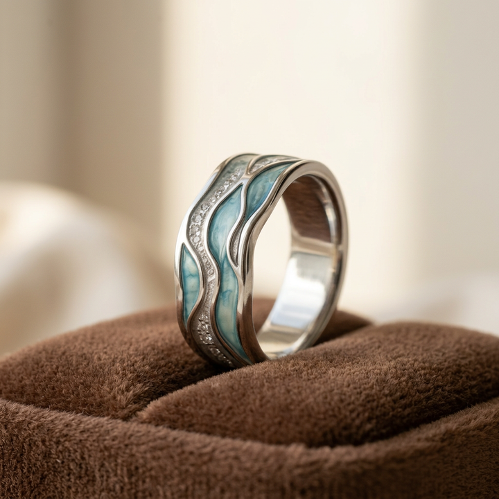 Anillo Ondas Turquesas en Plata