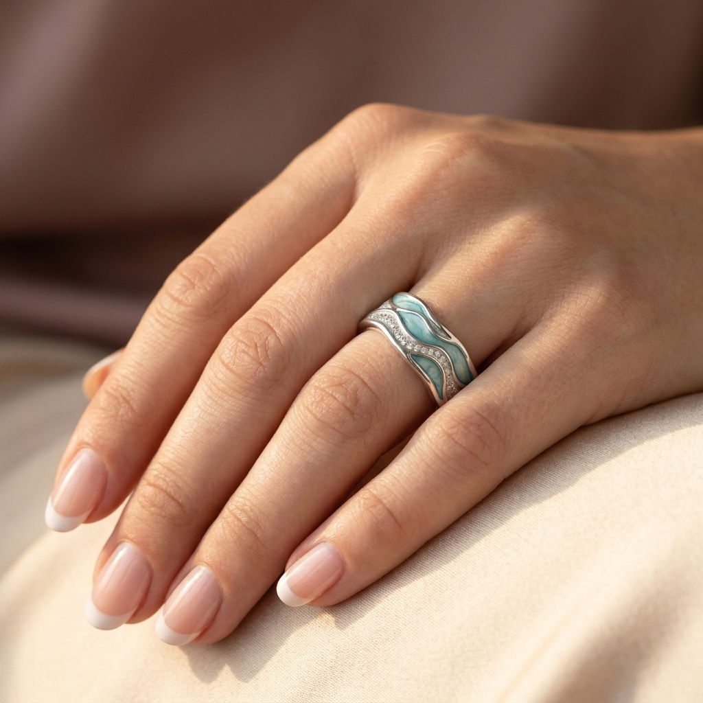 Anillo Ondas Turquesas en Plata