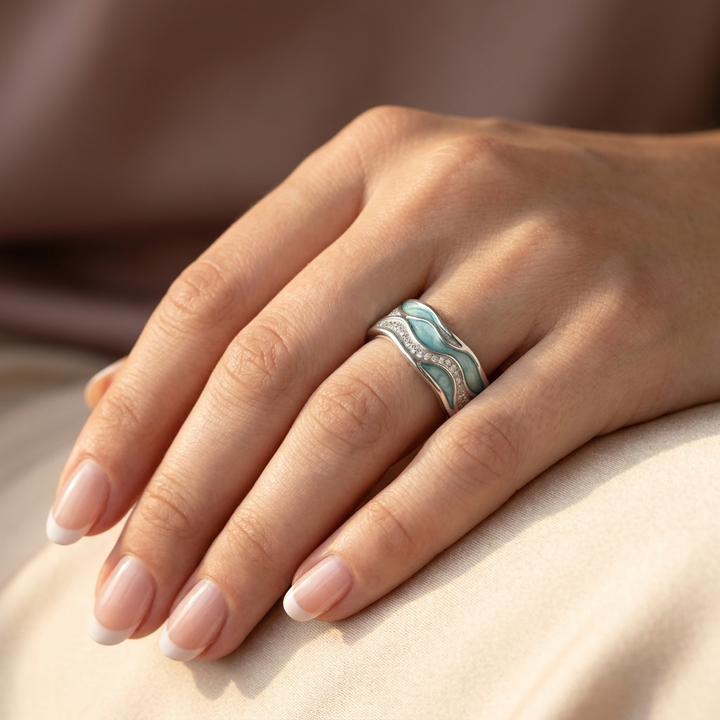 Anillo Ondas Turquesas en Plata