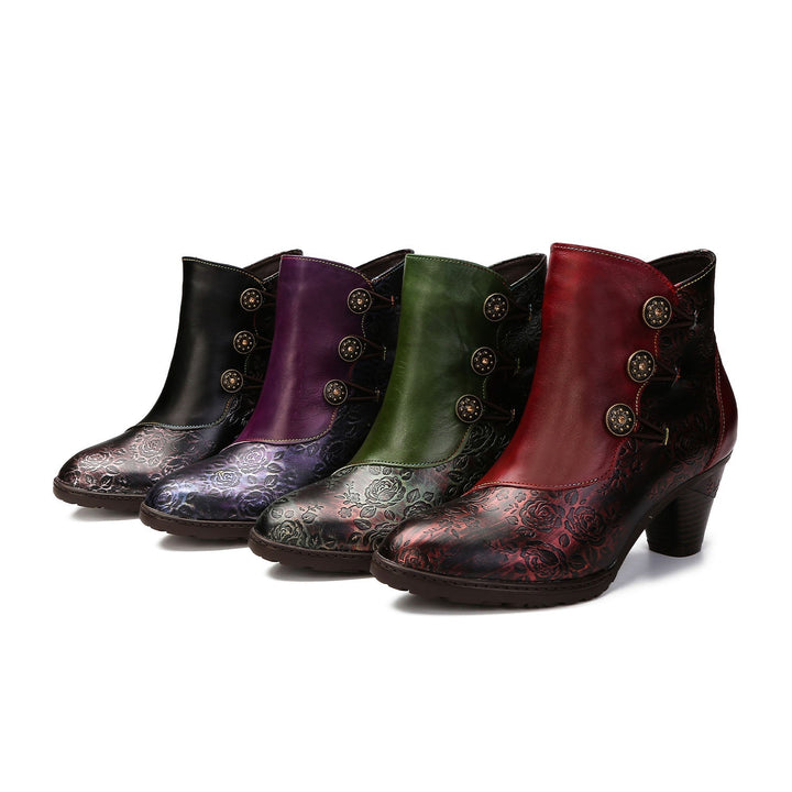 Gisela — Botines Retro con Botones Florales