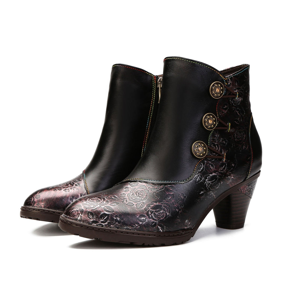 Gisela — Botines Retro con Botones Florales