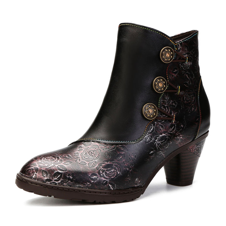 Gisela — Botines Retro con Botones Florales