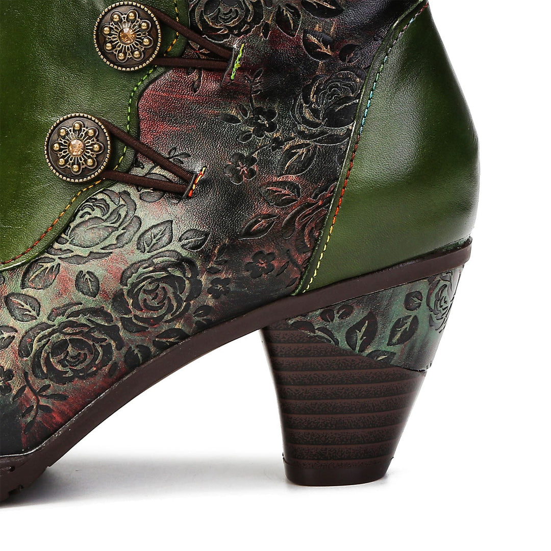 Gisela — Botines Retro con Botones Florales