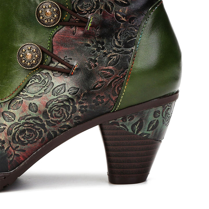 Gisela — Botines Retro con Botones Florales