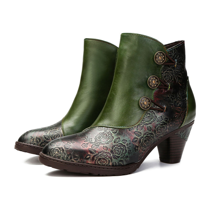 Gisela — Botines Retro con Botones Florales
