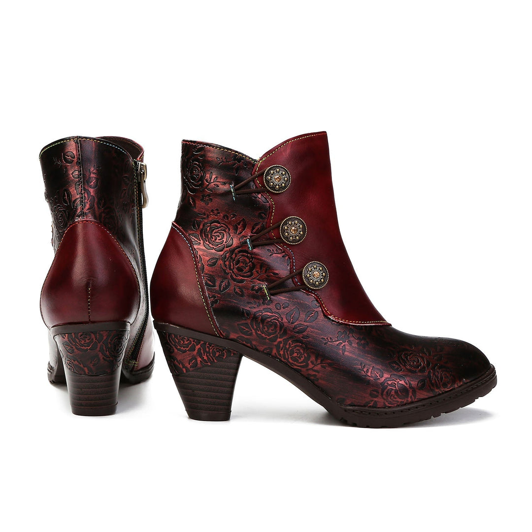 Gisela — Botines Retro con Botones Florales