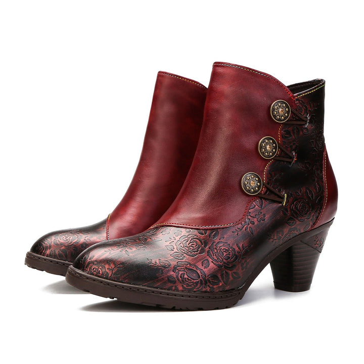 Gisela — Botines Retro con Botones Florales