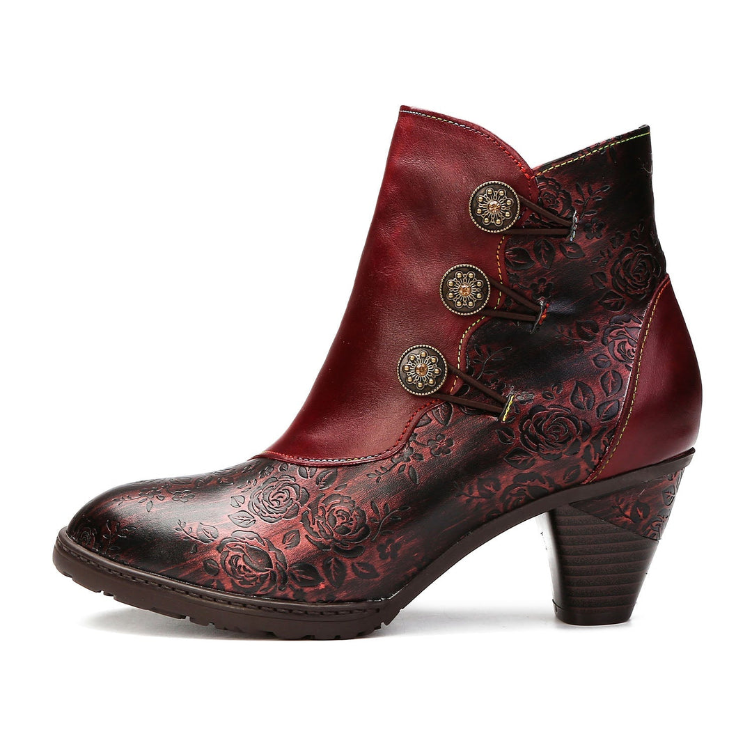 Gisela — Botines Retro con Botones Florales