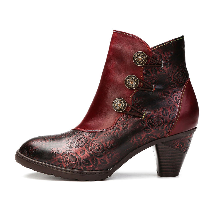 Gisela — Botines Retro con Botones Florales