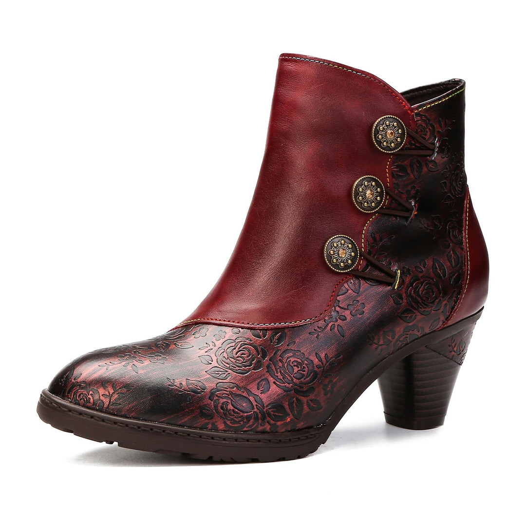 Gisela — Botines Retro con Botones Florales