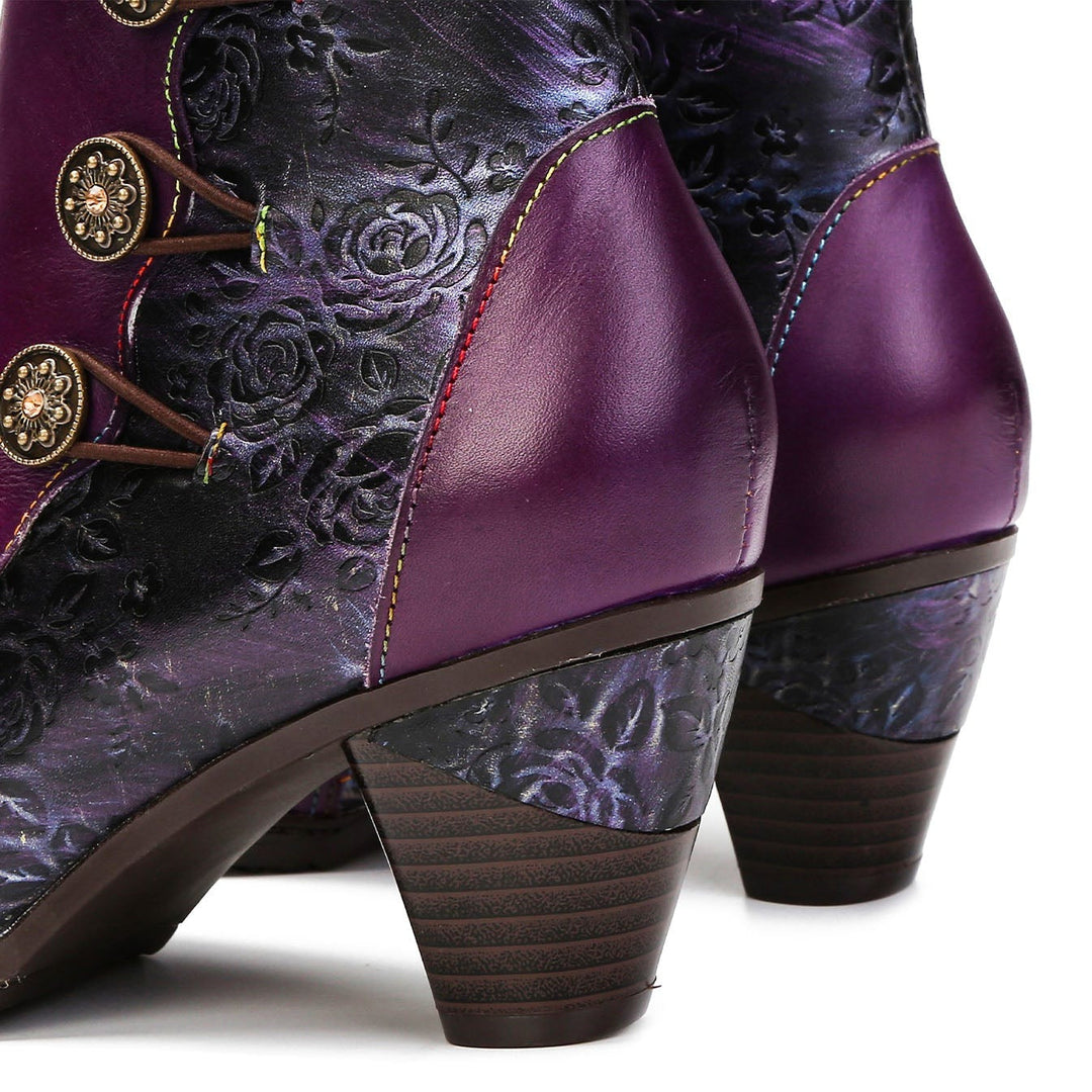 Gisela — Botines Retro con Botones Florales